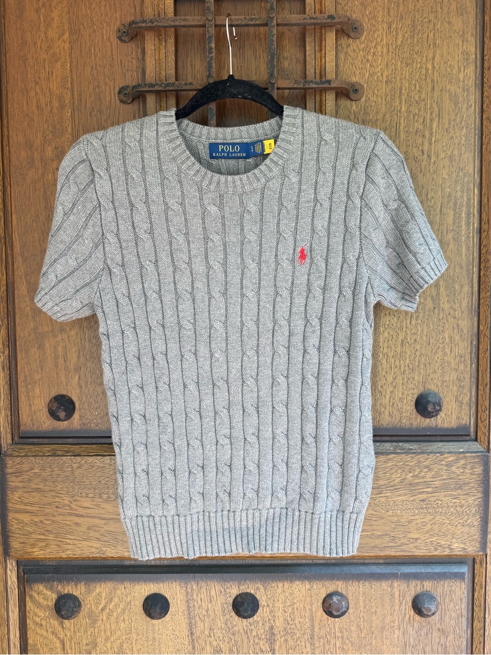 Ralph Lauren Gray Cable-Knit Short Sleeve Crewneck Sweater Size S